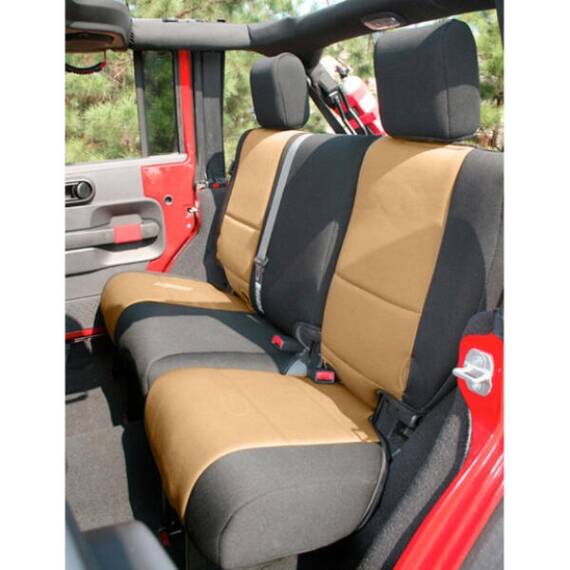 Custom Fit Neoprene Rear Seat Covers in Black and Tan for Jeep Wrangler JK 20...